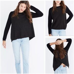 Madewell Province Cross-Back Pullover Sweater Colorblock Black & Grey Sz Small